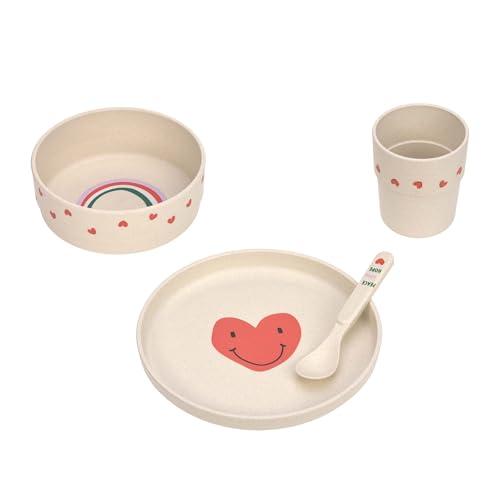 LÄSSIG Set di stoviglie per bambini, piatto ciotola tazza cucchiaio, senza BPA/Dish Set PP/Cellulose Happy Rascals Heart lavender