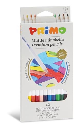 PRIMO - Matite Colorate Bambini +3 Anni e Artisti Mina Ø3.8 mm, 12 Colori a Matita Professionali Sfumabili e dal Colore Pieno, Colori per Bambini per Colorare Lavoretti Creativi, Set Matite Cartoleria