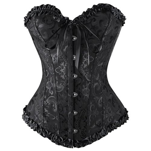 Generico Corsetto Nero Donna - Corsetto Top Donna Elegante Bustino Corsetti Stringivita Bustier Black Corset Nero Pizzo Gothic Costume Halloween Curvy Steampunk Corpetto Modellante