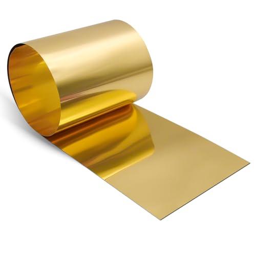 Uxney Lamiera di ottone, lastra di ottone, lamine dorate Rotolo di lamiera di ottone 1000 mm x 200 mm x 0,4 mm per artigianato artistico, riparazioni elettriche, progetti fai da te
