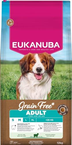 Eukanuba Mangime per cani senza cereali con agnello per razze di taglia piccola e media, mangime secco premium senza cereali per cani adulti, 12 kg