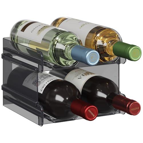 Lifewit Portabottiglie Impilabile in Plastica Frigorifero, Armadio, Piano di Lavoro, Portabottiglie di Vino, Organizer per Bottiglie d’Acqua, Può Contenere 4 Bottiglie, Nero