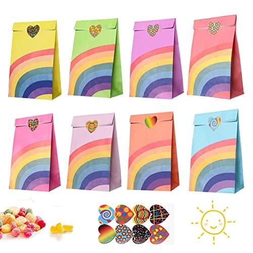 Gintan Sacchetti Regalo di Carta per caramelle, 40 Sacchetti di Carta Regalo Borse Arcobaleno con 40 Adesivi Utilizzato in Feste,Paper Bags per Bambini Feste di Compleanno Caramella Sacchetto