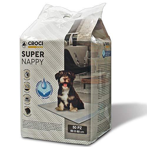 Croci Super Nappy - Tappetini Igienici per Cani 60x60 cm 50 pz - Traverse Cani e Animali Domestici, per Pipi Cane e Gatto Ultra Assorbenti Usa e Getta, Antistrappo e Antiodore