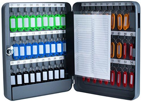 Pavo - Armadietto per Chiavi, con 54 Gancetti, Grigio Scuro, Acciaio, Dimensioni: 6x24x30 cm , 54 portachiavi inclusi