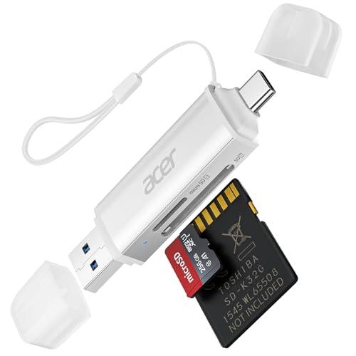 Acer Lettore di schede SD, adattatore per lettore di schede di memoria USB C e USB 3.0, supporta SD/Micro SD/SDHC/SDXC/MMC, compatibile con iPhone 15 Pro, MacBook Pro iPad Pro 2021, Pixel, XPS 13 ecc.