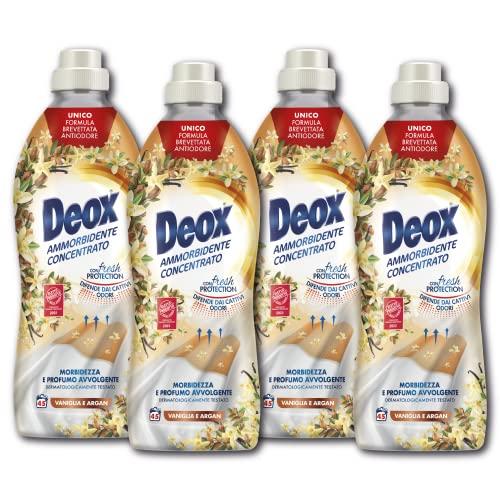 Deox - Ammorbidente Lavatrice Concentrato, 180 Lavaggi, Vaniglia e Argan, Capi Morbidi e Profumati, con Tecnologia Fresh Protection, 900ml x 4 Confezioni
