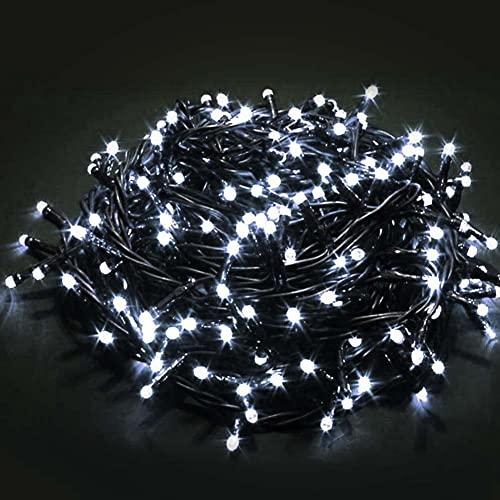 Bakaji Catena Luminosa 1000 Luci LED 55 Metri con Controller 8 Funzioni Impermeabile IP44 per uso Interno ed Esterno, Luci di Natale Cavo Verde Decorazioni per Albero di Natale Bianco Freddo