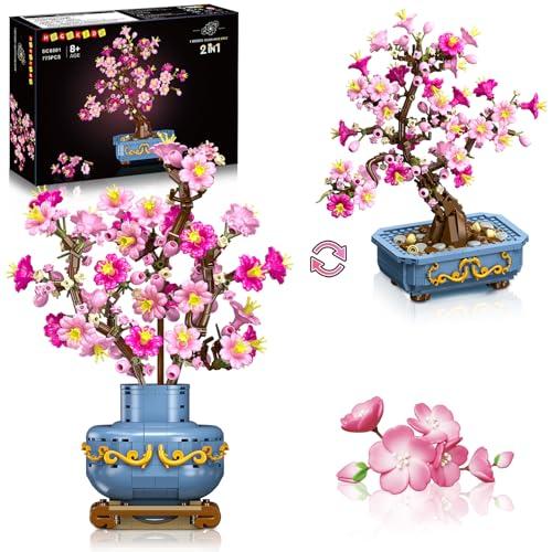 HOGOKIDS Set di bonsai con fiori di ciliegio, 2 in 1, pietre artificiali per bonsai per la casa, esposizione, fiori botanici, giocattolo da costruzione, regalo di compleanno per adulti (775 pezzi)
