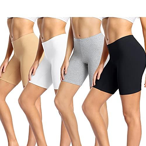 wirarpa Leggings Corti Pantaloncini Sottogonna Donna Cotone Shorts Pacco da 4 Multicolori-Nero/Bianco/Beige/Grigio Taglia 5XL