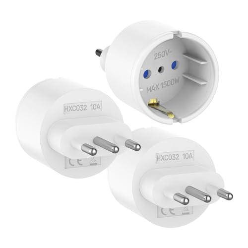 3 pezzi Adattatore Spina Italia Tipo L, Adattatore da Presa Italiana a Presa Schuko (Tedesca), Adattatori da Schuko a Spina Piccola (10A), Adattatore Tedesca Italiana per Italia, Cile, Cuba