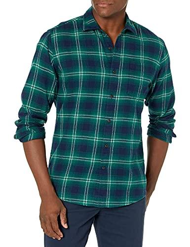 Amazon Essentials Camicia in Flanella a Maniche Lunghe (Disponibile in Taglie Extra Forti) Uomo, Verde Blu Marino Sfumature Motivo Scozzese, XL