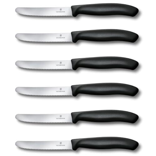 Victorinox Swiss Classic set 6 coltelli da tavola seghettati, coltelli da pane, 11 cm, acciaio inox, lavabile in lavastoviglie, Swiss Made, nero
