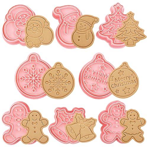 YeahBoom 8 Pezzi Formine Biscotti Natale,3D Pressable Formine per Biscotti,Tagliabiscotti 3D Natale Set,Stampi Biscotti Natalizi Plastica,Stampo Biscotti Natalizi per Decorare Biscotto Dolci Torta