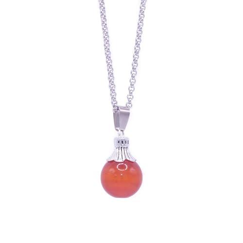 NILUXE DESIGN - Collana con pietre naturali e ciondolo in quarzo, amuleto di protezione. Sfera di gemme con catena in acciaio inossidabile argento. Ideale come regalo per donna(Corniola)