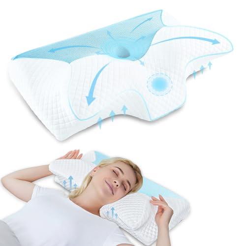 HOMCA Cuscino Cervicale Ergonomico Cuscino Memory Foam per Supporto Cuscino Ortopedico per Dormire sul Fianco e sulla Schiena, Blu