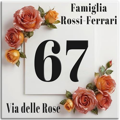 LMK DECO Numero Civico Targa Decorativa PERSONALIZZABILE,Numero Civico su Mattonella Ceramica 15x15cm, 20x20cm con Indirizzo e Nome Famiglia Personalizzato,Numeri Civici Moderni. (S)