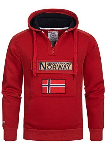 Geographical Norway GYMCLASS - Felpa con cappuccio e tasca a marsupio da uomo, con logo della marca e maniche lunghe, rosso, XL