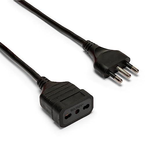 Velamp Prolunga elettrica da 3 metri – Spina grande (16A) e presa bipasso grande/piccola da (10A/16A) - Ideale per collegare gli apparati domestici – Colore nero