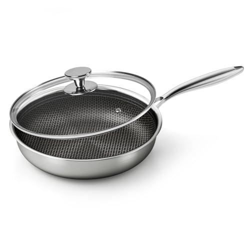 Innerwell Professionale Padella Antiaderente Acciaio Inox 28 cm, Padella Induzione con Coperchio, Rivestimento a nido d'ape antigraffio, Padelle Adatte Per Forno, Universali Pentole, Senza PFOA