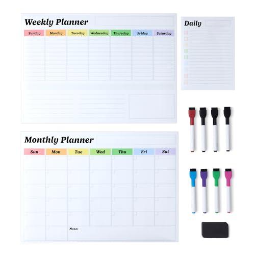 Amazon Basics Set di lavagne magnetiche cancellabili a secco, per frigorifero, 8 pennarelli e gomma, confezione da 3, Bianco