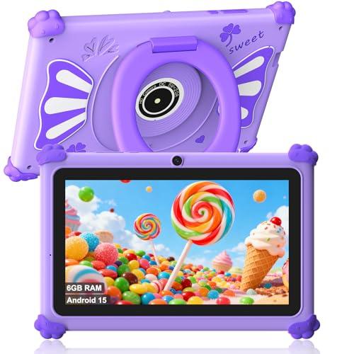 ascrecem Tablet Bambini 7 Pollici Android 15 Tablet per Bambini con 2.4G+5G WiFi6 Penta Core 6GB RAM 32GB ROM Tablets Bambina Doppia Fotocamera 128GB Espandibile Controllo Parentale (Viola)