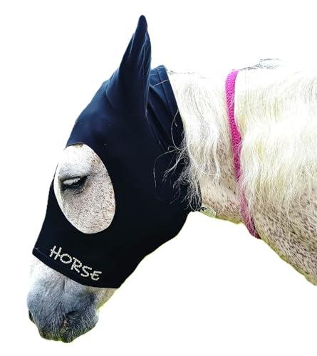 Maschera Anti Mosche Cavallo Personalizzabile con Nome in STRASS o BORCHIE – Lycra Elasticizzata con Orecchie – Mod. Paddock – 100% Made in Italy - COB/M
