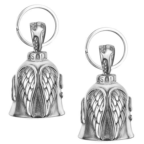 QZQUFJ 2 Pezzi Campanella Motociclisti Originali, Portachiavi Moto Portafortuna, Angelo Custode Con Anello Appeso Per Auto Elettriche, Biciclette