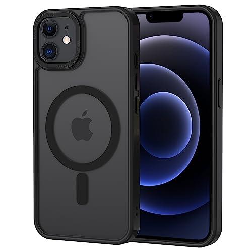 XTCASE Cover Magnetica per iPhone 12/12 Pro [Compatibile con MagSafe], Custodia Traslucida Opaca Posteriore Resistente ai graffi TPU Bumper Antiurto Sottile Protettiva Case, Nero