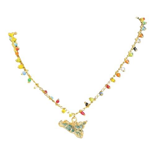 Collana Sicilia Zama Ciondolo Martellato Catenina Con Perline Sicily, Idea Originale per Regalo Natale,Fatto a Mano, Gioielli Siciliani Donna Ragazza Perline Lisce (Azzurro)