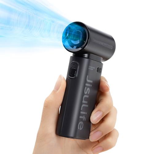 JISULIFE Ventilatore Portatile, Mini Ventilatore USB Ricaricabile, 5000 mAh Ventilatore per Trucco Personale/Ciglia, 5 Velocità Ventilatore Portatile con per Donne Uomini, Viaggi, Campeggio Nero