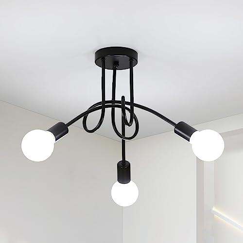 Toolight Lampadario Vintage, E27 Plafoniera Industriale a 3-Luci, Lampadari LED Soffitto per Soggiorno Camera da letto Sala da pranzo Guardaroba Corridoio, Nero,Ø40cm (lampadine non incluse)