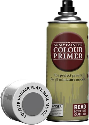 The Army Painter, Colour Primer Plate Mail Metal, 400 ml Vernice per Plastica Primer Grigio Metallica - Primer Modellismo per Miniature Fantasy, D&D e Warhammer