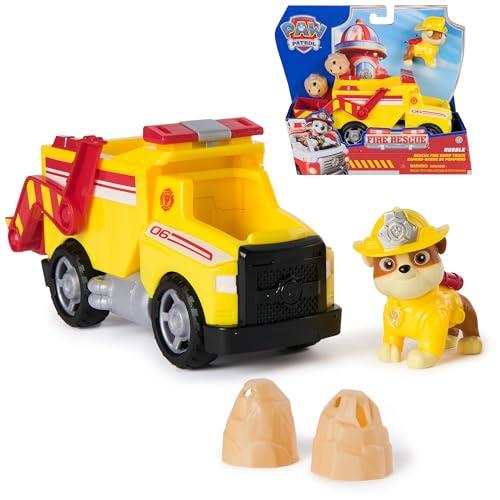 Paw Patrol Fire Rescue: Camion Ribaltabile Antincendio di Rubble con Personaggio, Proiettili e Camion Giocattolo, Giocattoli per Bambini e Bambine, 3+ Anni