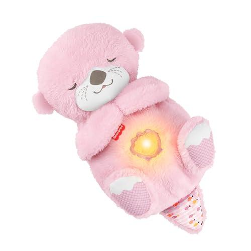Fisher-Price - Lontra Rosa Soffice Relax, peluche sensoriale portatile con movimento respiratorio e luci calmanti, melodie per il sonno del neonato, giocattolo per bambini, 0+ mesi, JLJ33