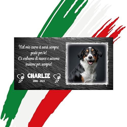 Lapide commemorativa per Cane e Gatto, Memoriale Personalizzabile in Pietra, Lapide Cane Personalizzata per Esterno con Foto del Tuo Animale Domestico (Rettangolare 32,5x17,6cm)