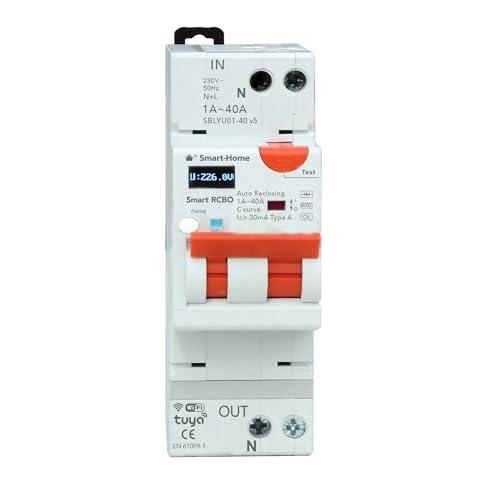 Salvavita Differenziale Wi-Fi con Riarmo Automatico e Display - 1-40A, 9kW max, 30mA Tipo A & AC – App Tuya con Misure: Corrente Residua, Intensità, Potenza, Tensione, Temperatura, Consumo