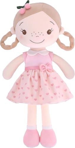 GAGAKU Bambola di stoffa morbida 40 cm Bambole angelo custode, regalo per battesimo per bambine, peluche portafortuna per bambini dai 3 ai 5 anni - Ragazza Ciliegia