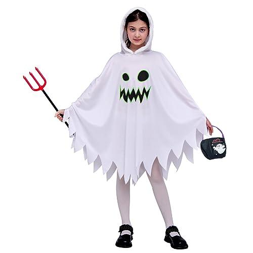 Costume di Halloween da Fantasma Bianco per Bambini con Sacchetto di Zucca Bagliore nel Buio 3-4 anni