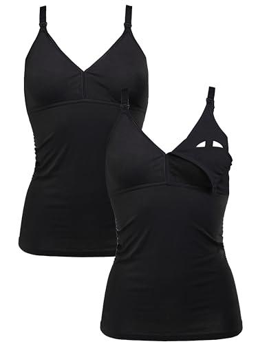Herzmutter Canotta Allattamento Cotone – Top Premaman – Reggiseno Integrato – Abbigliamento Gravidanza – Pezzi da 1 e 2 – 5420 (M, Nero, 2X)