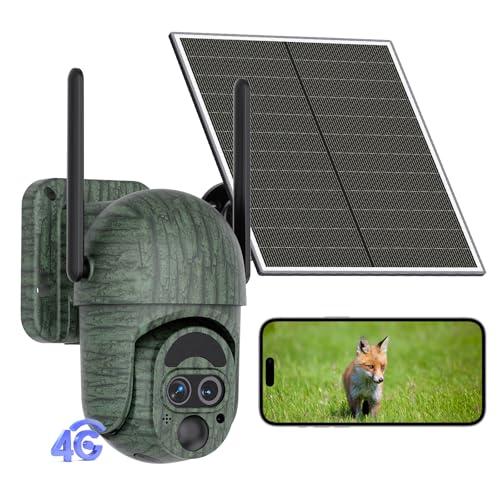 NUASI Fototrappola con SIM e Pannello Solare, Fototrappola 4G con Doppia Lente, 12X ZOOM, Telecamera con SIM 4g da Esterno, Visione Notturna, Rilevamento PIR, PTZ 360, Impermeabile IP66