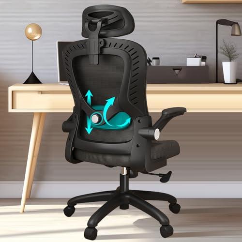 LEVIPE Sedia da ufficio, ergonomica con supporto lombare, braccioli, poggiatesta regolabili, sedia per computer girevole con schienale alto, comoda per ufficio a casa