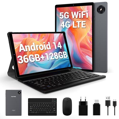 FASTWD 2025 Newest Tablet 10 Pollici Android 14,Tablet in offerta 4G LTE e 5G WiFi,36GB RAM 128GB ROM,1920x1200 incell,8000mAh,volto ID,con Tastiera e Mouse,Grigio