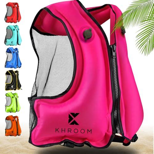 Khroom Aiuto al galleggiamento gonfiabile secondo l'ultima norma UE | 150-210 cm, fino a 100kg | Gilet da snorkeling gonfiabile | Giubbotto gonfiabile per Snorkel, Kayak, SUP (V2 rosa)