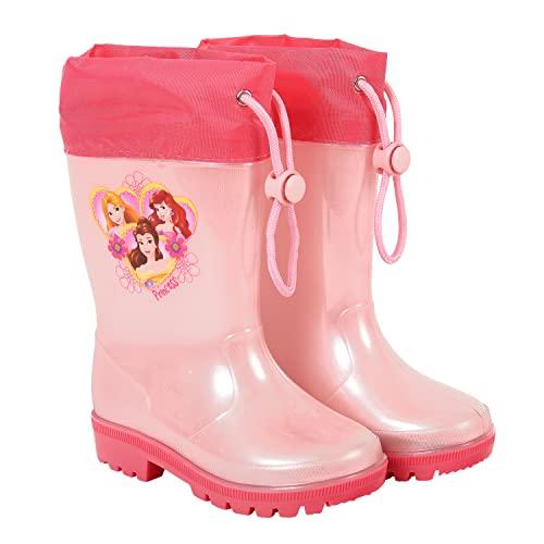 PERLETTI Stivaletti Pioggia Principesse Disney - Stivali Impermeabili Bimba in PVC con Suola Antiscivolo e Chiusura a Coulisse - Rosa con Dettagli Fucsia (Fucsia, 24/25 EU)