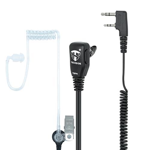 TechSide Microfono Auricolare TSPN Pneumatico cavi spiralati Estensibili 200cm walkie talkie Compatibile con Kenwood 2 pin BaoFeng UV-5R UV-82 888S Midland G10 G11V CT890 Vigilanza Sicurezza Caccia