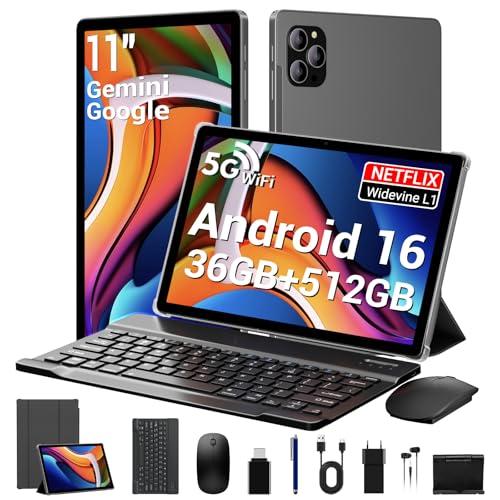 LEVIRTU Tablet 11 Pollici Android 16 con Octa Core,36GB RAM + 512GB ROM (2TB TF), 5G WiFi, Gemini AI, Widevine L1, 8000mAh,13MP+8MP, GPS, Face ID, BT 5.0, Tablet con Tastiera+Mouse,Grigio-Gris