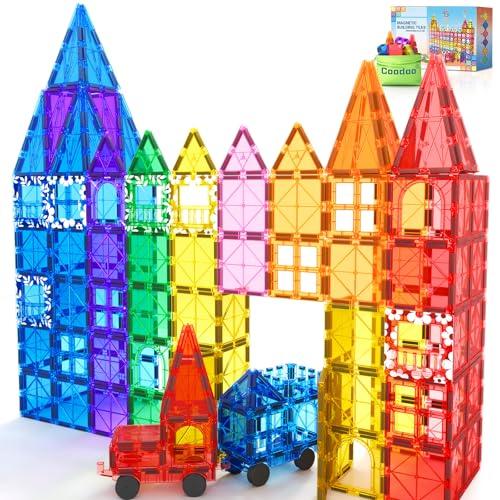 100 Pezzi Costruzioni Magnetiche con 2 Macchinine, Blocchi Magnetici Sensoriali per Bambini Piccoli e Ragazzi, Giocattolo per l’Età Prescolare, Regalo di Natale e Compleanno per Bambini 3+ Anni