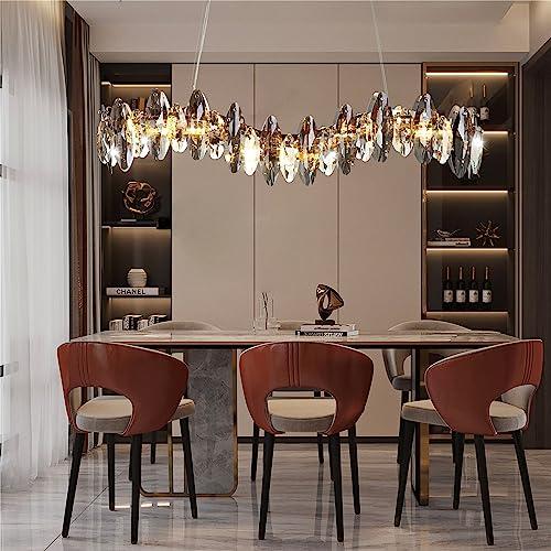 TTNAO Lusso Lampadario in Cristallo K9 Cristallo Moderno Lampada a Sospensione,per Salotto, Sala da Pranzo, Camera da Letto, Ristorante,Regolabile in Altezza,6 Lampade (Rettangolo)