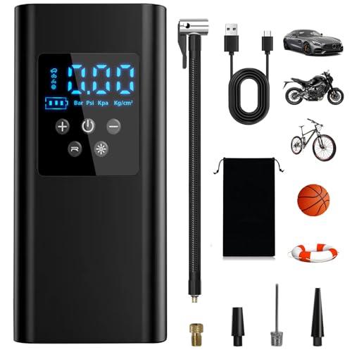 150PSI Compressore Aria Portatile, 6000mAh Gonfiatore Elettrico con 4 Ugelli per Auto, Moto, Biciclette e Palloni
